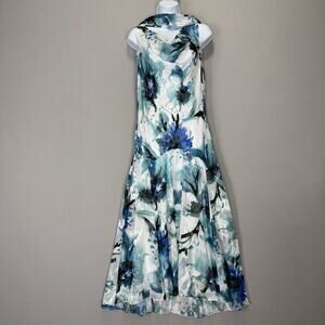 Alex Evenings Floral Burnout Chiffon Gown Womens 8 Blue Cowl Dress w/ Shawl Y2K